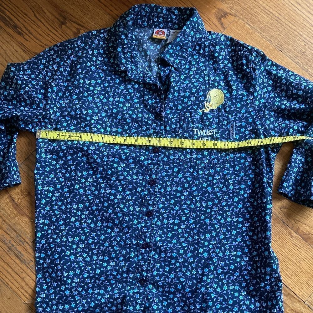 Vintage Looney Tunes 100% Cotton Y2K Disty Print Button Down Shirt Size 14/16 - Picture 9 of 10